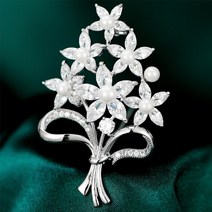 반짝 이는 큐빅 지르코니아 꽃다발 브로치 여성 쥬얼리 우아한 진주 꽃 브로치 핀 패션 정장 코트 코사지 액세서리