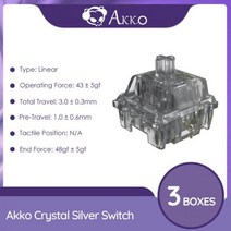 아코 Akko CS 크리스탈 실버 스위치 3 핀 43gf 리니어 MX 기계식 키보드에 맞는 풀 폴리 카보네이트 구조 (45개/팩, (3 Box)135 개