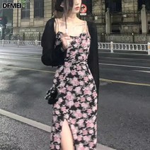 DFMEI 트임 나시 원피스 세트 여 래시가디건 롱 스커트