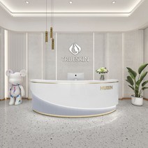 인포데스크 카운터 테이블 계산대 아크 뷰티 살롱 바 여성 의류 매장 캐셔 심플 모던 라이트 럭셔리 회사 프론트 데스크 리셉션, 흰색 + 하늘색, 150x60x100cm