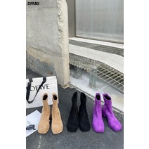 (쇼트 부츠)가을 겨울 통굽 스웨이드 통굽 통굽 통굽 미들부츠 슬림힐