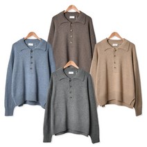 핫코드 남성용 국내생산 울버튼 무지 카라 니트