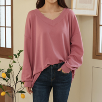 커스텀에이블 양브이넥 루즈핏 티셔츠_C2302TS027A