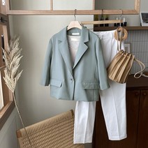 옷자락 [옷자락] 여자 코랄 카라 원버튼 숏 마이 정장 자켓