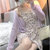 나시원피스 빅사이즈 보라색 원피스 뚱뚱한 MM 세트여성 여름프랑스타입 부드러운타입 첫사랑 플라워스커트 2022뉴타입
