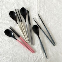 천연 옻칠 숟가락 젓가락 수저세트 1벌, 라인 컬러 수저&젓가락 1벌, 청그레이