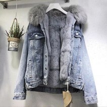 에코 퍼 자켓 여성 큰 모피 칼라 데님 재킷 짧은 겨울 모든 경기 느슨한 플러스 벨벳