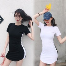 페타냐 옆 굵은줄 라인 미니 원피스 200521