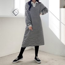 퍼니걸스 5732 루즈핏 기모 카라 단가라 롱 원피스 여성의류