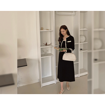 란비드 배색 니트 원피스 가디건 투피스 세트