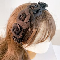 핸드메이드 블랙 카멜리아 가든 헤어밴드 꽃 머리띠