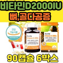 식약처인정 캐나다 비타민D 2000IU 온가족 90캡슐 6병 하루 한알 캐나다 직수입 권장량 골다공증 중년 부모님 여성 남성 수험생 청소년 임산부 고함량 추천