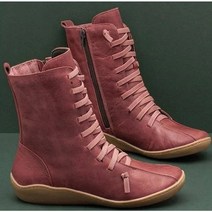 승마 부츠 승마용품 여성 가을 ​​빈티지 지퍼 레이스 업 송아지 숙녀 복고풍 가죽 신발