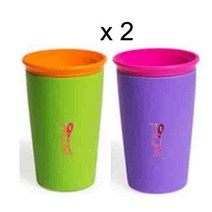 2팩 와우컵 키즈 뚜껑 포함 266ml 흘림방지컵 유아컵 퍼플 (203) 그린 (206), 퍼플 (203) x 2개