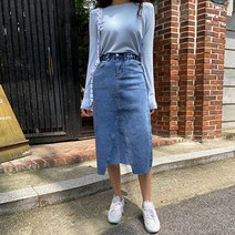 바잉몰 여성 스타트 컷팅 밴딩 데님 스판스커트 스커트