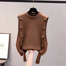 여자의 양복 조끼 봄과 가을 겉옷 풀오버 스웨터 2022 패션 캐쥬얼 신사 숙녀 민소매 라운드 넥 니트 탑
