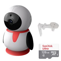 펭카(PE204) 200만화소 가정용 CCTV 홈 IP네트워크 회전형 카메라 베이비 아기모니터 홈캠 스마트폰 감시 돌봄CCTV 돌보미CCTV, 펭카(PE204)+SD카드 128GB+벽브라켓
