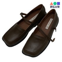 몬드스팟 3cm 여성 사각코 메리제인 미들굽 로퍼 단화 브라운 (DM556)
