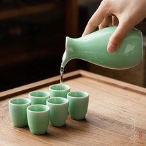 정종 온주기 사케 사케잔 사케병 도쿠리 세트 니혼슈, 빈티지 그린