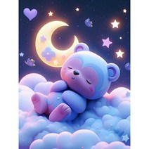 보석십자수 아늑한 힐링 달곰이 3D 새로운 취미생활DIY 원형 비즈대형보석 십자수 인테리어 개업선물, XY264, 50*70cm