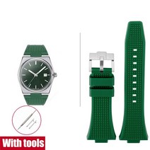 워치스트랩 호환 Tissot PRX Powermatic용 고무 스트랩 스테인리스 스틸 버클 퀵릴리즈 남성용 실리콘 교체 시계 밴드 T137.407/410 12mm, 3.Green silver - 12mm