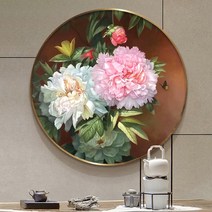 원형 분홍모란 보석십자수 비즈 도안 금전수 자수, 도안60 cm사이즈