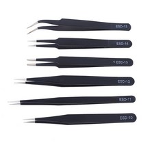 공구 정밀 핀셋 ESD 스테인레스 스틸 정전기 방지 현장용용 전자 부품 유지 보수 및 6 피스, [01] 6 PCS