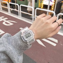 학생 투명 방수 패션 전자 디지털 우레탄 알람 스톱워치 손목 시계