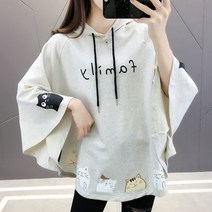 XLiang 봄 가을 여성 맨투맨 루즈핏 가오리핏 후드 탑