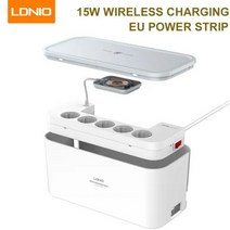 LDNIO 유럽 네트워크 필터 스지 박스 포함 2 미터 연장 케이블 2500W 충전 스테이션 서지 보호 전기 소켓, [01] Eu 플매트 카펫 러그, [02] Wireless Charger