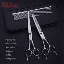 애견 미용 가위 67 인치 전문 애완 동물 가위 세트 개 손질 직선 및 숱이 고양이 머리 절단 도구, 09 7 Curved Thinning