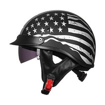 ILM 하프헬멧 오토바이 오픈페이스 선바이저 퀵 릴리즈 버클 DOT 승인 사이클 모터크로스 정장 남성 여성 205V (M Matt Black), XX-Large, Patriotic Flag