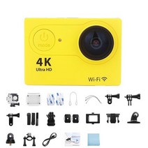 4k HD 미니 액션 카메라 2.0 화면 와이파이 원격 제어 스포츠 수중 방수 헬멧 비디오 녹화, 노란색, 카드 없음