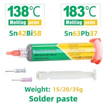 무연납 저온 무연 바늘 튜브 주사기 SMD 솔더 페이스트 플럭스 납땜 LED 138 183 수리 용접, [01] 15g, [01] Sn6337-183