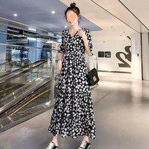 벨르 데이지 플레어 브이넥 플라워 롱원피스 휴양지 바닷가 여행 E-C039