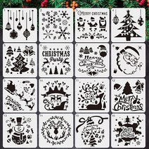 크리스마스 카드 또는 장식품에 페인팅 및 드로잉을 위한 장식 스텐실 나무 슬라이스 선물 바닥 벽 타일 원단용 스텐실 템플릿 재사용 가능한 12.7 x 12.7cm(5 5인치), square