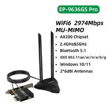 데스크탑용 무선랜카드 usb 노트북 무선랜 안테나 EDUP WIFI 6E 인텔 AX210 칩셋 PCI-Express 어댑터 5374M, 09 EP-9636GS Pro