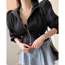 실키 퍼프 숏 점퍼 스트링 크롭 집업 자켓 3col 벚꽃룩 벚꽃 여성 봄 휴양지 페스티벌 간절기 w20230101