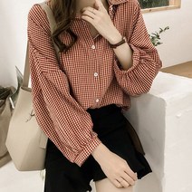코디 기본카라 가을 팔 여성 블랙 패턴 데일리 긴 여자 남방 단정한 체크 블라우스 예쁜 용 직장인 베이직한 셔츠 무늬 카라넥