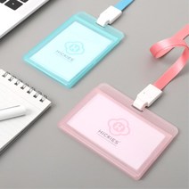 오피스 사원증 출입증 홀더 케이스 목걸이 기업용, 가로 핑크