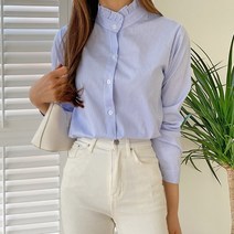 [셀럽유] 프릴 차이나넥 스트라이프 셔츠 2color