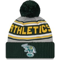 New Era 스포츠 커프 비니 모자 폼 - MLB 레이즈 커프 니트 토크 캡, Oakland Athletics Cheer Cuff K