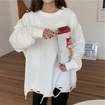 나루니 W02579 맨투맨 빈티지 찢어진 예쁜 캐주얼 긴팔티 여성 봄 여름