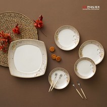 시둥마켓 +[시둥마켓]+_ 커플그릇세트 한식기 주방혼수 도자기식기세트 4인식기세트 예단세트, 한국도자기 사군자 뷔페세트 9p 티포크 포함 뷔페세트, 화이트