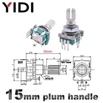 510pcs 20 위치 증분 360 로터리 엔코더 노브 버튼 스위치 ec11 arduino 디지털 전위차계 1520mm 매화 하프 샤프트, 15mm 매화 손잡이, 10개