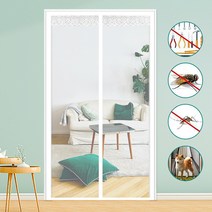 자석 현관문방충망 자석식 방충망 모기장 자석 현관 스트라이프 모기장 자석 커튼형 모기장 자석 방충망 출입문 쉬운 설치, 화이트D