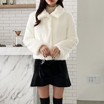 사자옷 여성 겨울 인조 밍크 페이크 퍼 털 카라 크롭 자켓 숏 코트