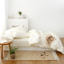 웰베딩 플레인 순면 이불커버+베개커버 세트, 아이보리