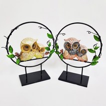 다팜코리아 엔틱부엉이 장식소품 모음, 철재마블 부엉이커플(레드)