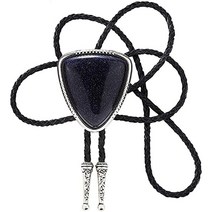 WowoHK Vintage Triangle Stone Bolo Men Women Tie with Silver Necktie 헤드 White Cracked (WHITE)